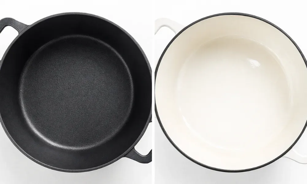 bare cast iron vs enameled interior