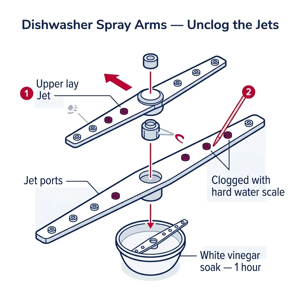dishwasher spray arm nozzle cleaning without vinegar