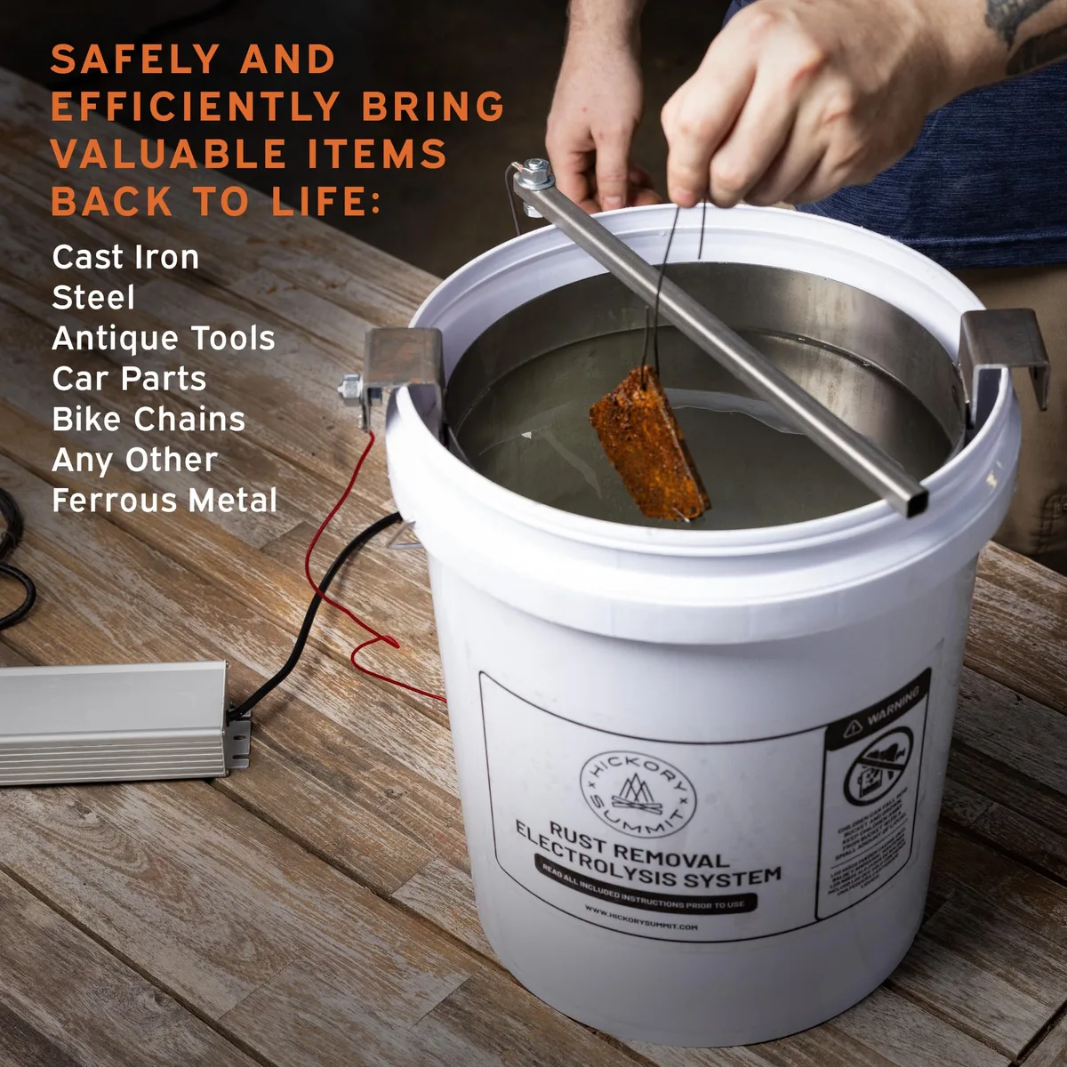 electrolysis rust removal setup