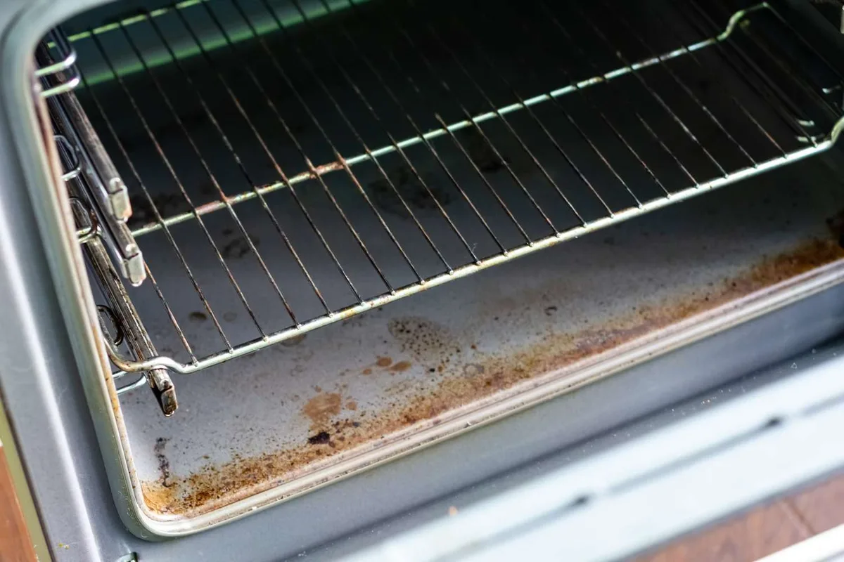 oven racks with baked-on grease